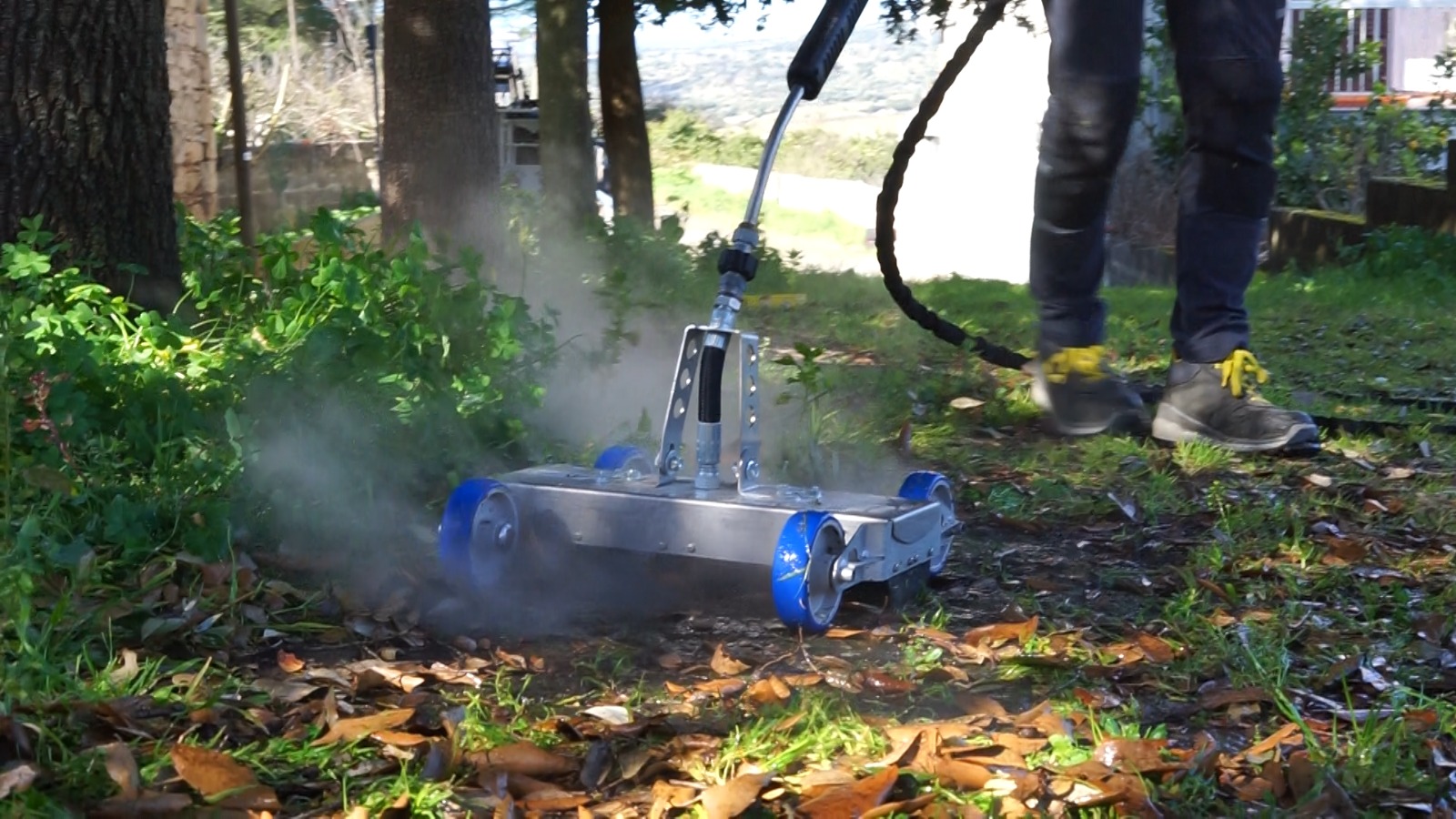 Trattamento vapore su erbe infestanti